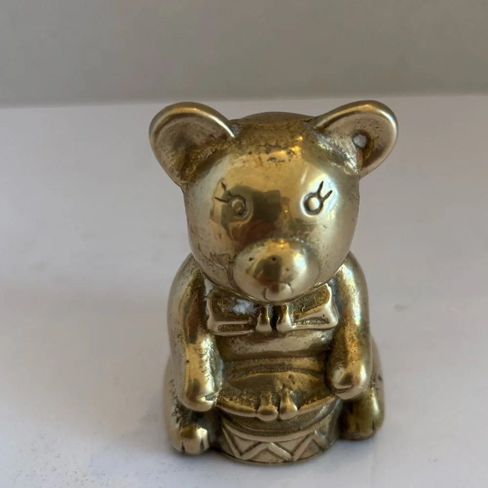 Vintage Miniature Brass Drummer Bear